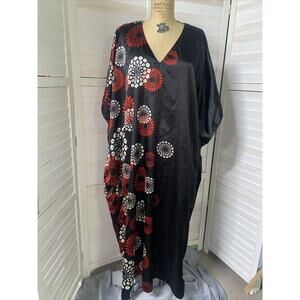 Up2date Fashion Black And Floral Print Kaftan One Size Loose Maxi Dress